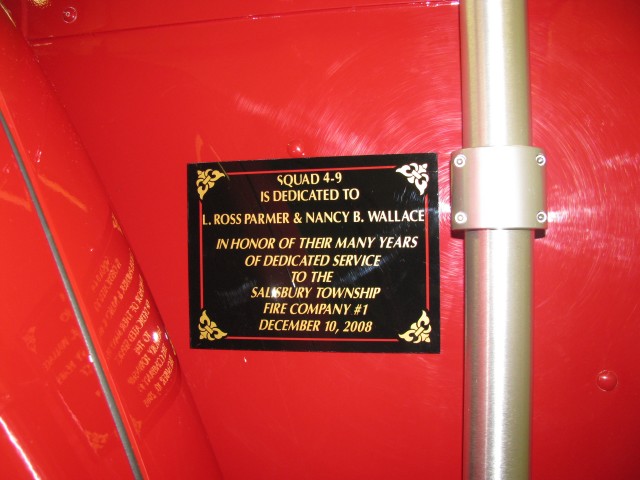 Dedication plaque on Squad 4-9